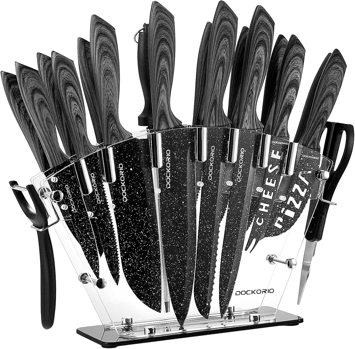 Kitchen Knife Set with Block, 19 PCS High Carbon Stainless Steel Sharp includes Serrated Steak Knives Set, Chef Knives, Bread Knife, Scissor, Sharpener, all in one